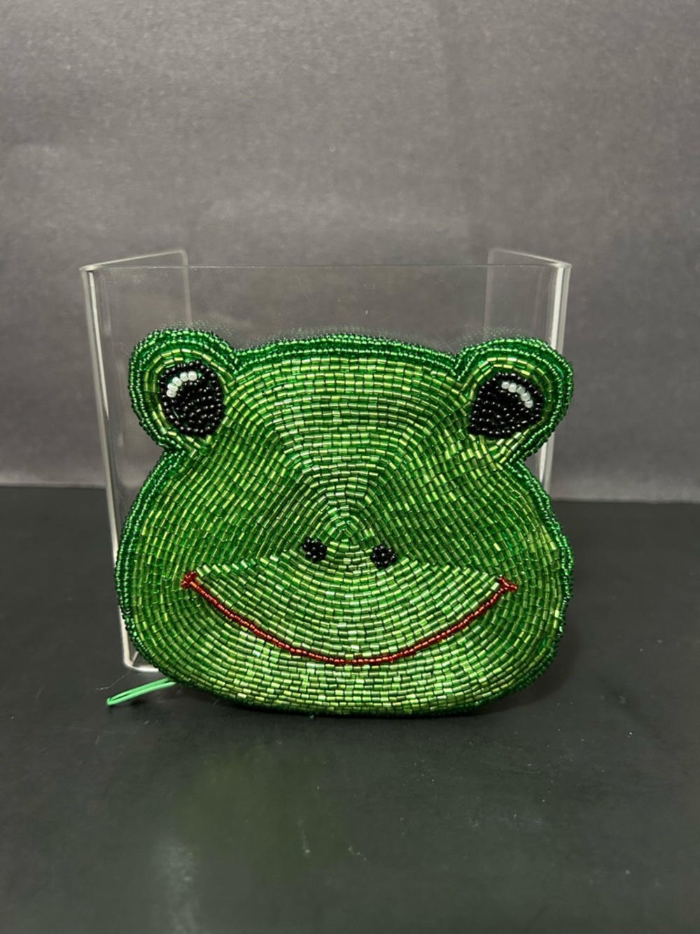 Green Beaded Frog Coin & Card Holder